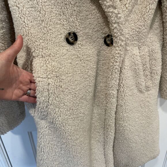Apparis Anoushka Faux Fur Double-Breasted Long Teddy Coat XS Small Beige Cream - Picture 4 of 9